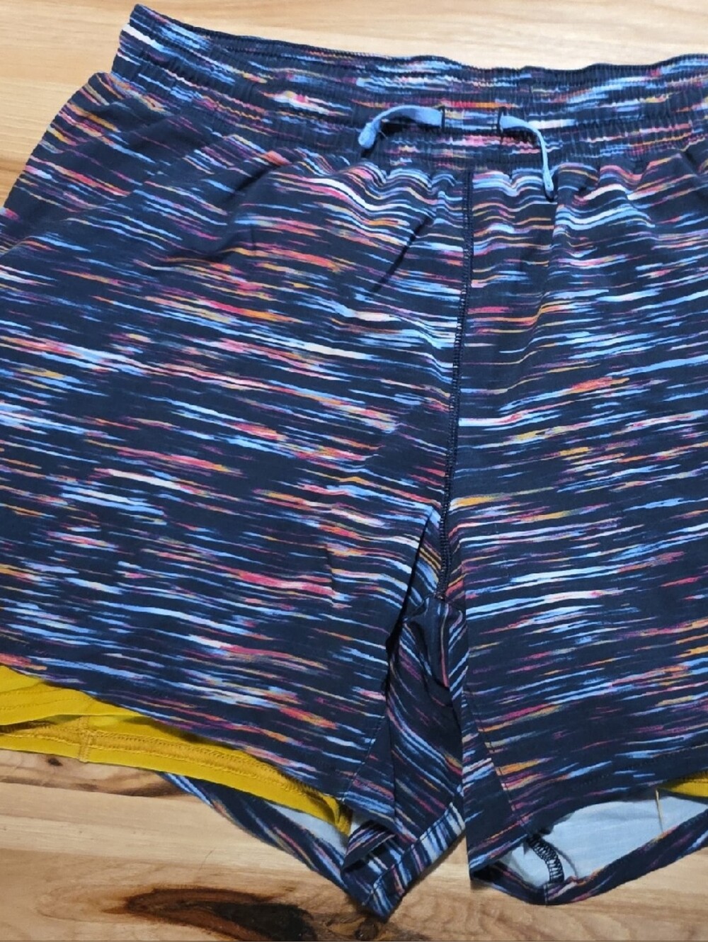 Brooks Yellow Lined Running Shorts with Multicolor Trim